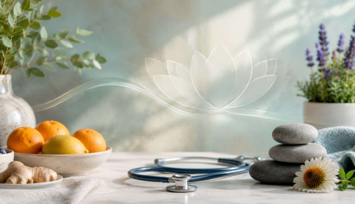 lotus graphic with healing natural elements