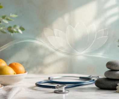 lotus graphic with healing natural elements