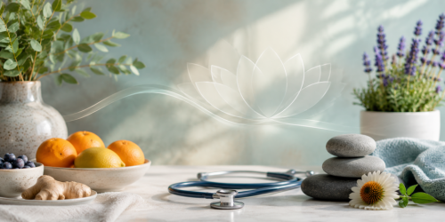 lotus graphic with healing natural elements