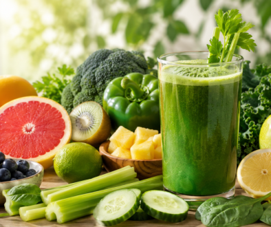 Fruits and vegetables with green joice